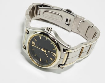 Vintage Charles Lasalle watch, Quartz, Bicolor (Gold/Silver), Black Dial, Japan Movement, Model SI-1403, fashion brand.