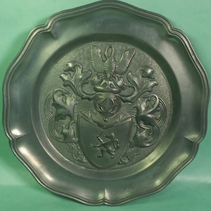 Vintage pewter wall plate. Germany. Heraldry.