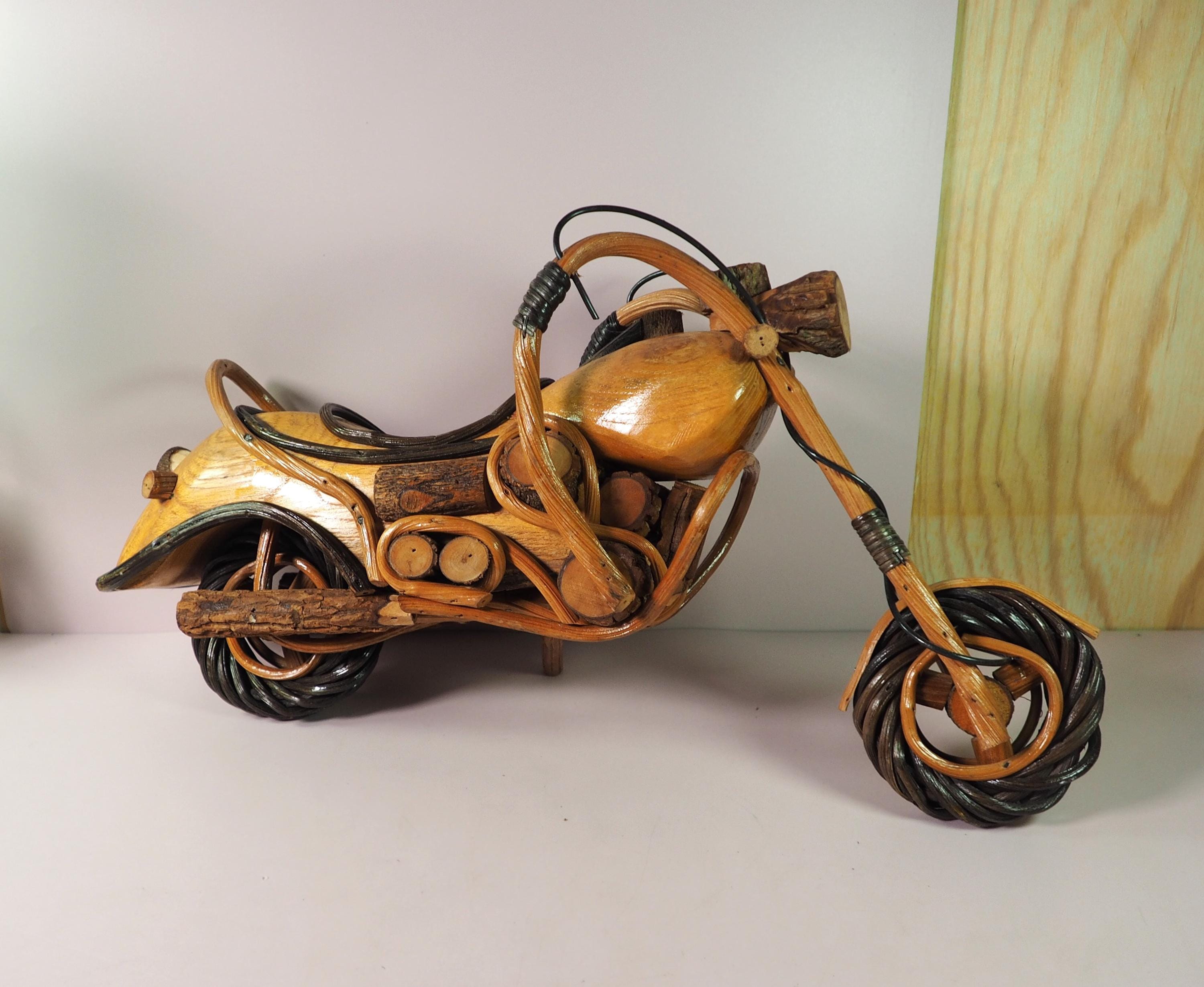 Vintage Decorative Wooden Harley Davidson Motorcycle Made of Wood