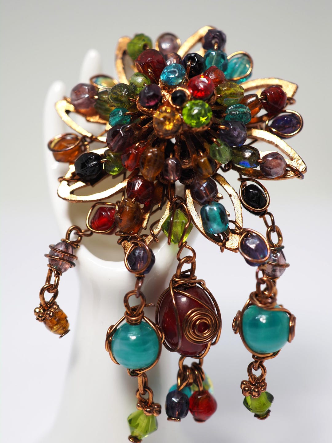 A Vintage German Cascade Brooch Made of Art Glass With Wire Fastening ...