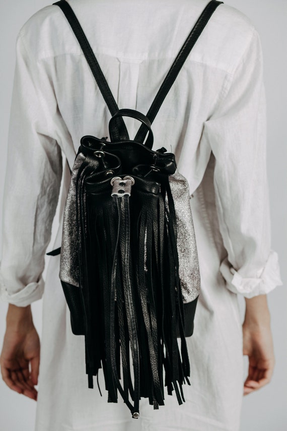 black fringe backpack