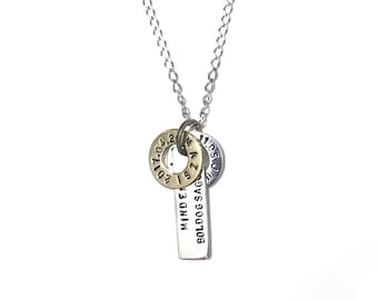 Name and Date Tag Charm Silver Necklace on chain to Personalize for him