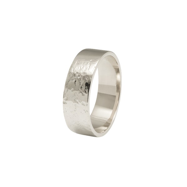 Alliance Ruban Martelé en dégradé en or ou en argent pour lui ou pour elle, bague de mariage, anneau alliance avec texture demi martelé