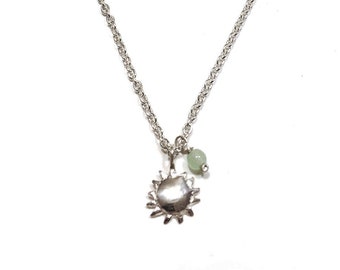 Sterling Silver Sun Charms Necklace with mini Jade Gemstone pendant, jewelry for her