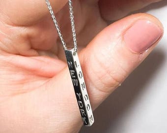 Gepersonaliseerde gestempelde bar ketting in Solid Sterling Zilver of 14k goud, gestempeld, Initialen, Name Tag Sieraden