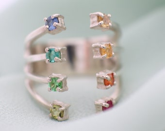 Rainbow Octo Statement Ring, multi gekleurde saffieren, saffier ring, Rainbow ring, Rainbow saffier, Cocktail ring