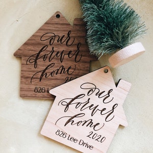 Our Forever Home Personalized Keepsake Ornament Lasercut Engraved Wooden Housewarming Gift