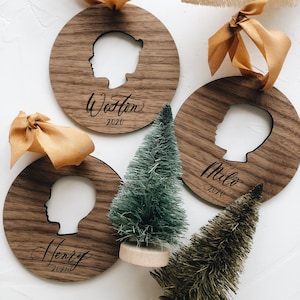 Personalized Child Silhouette Christmas Ornament - Engraved Acrylic Portrait Keepsake
