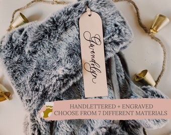 Leather Engraved Stocking Tag | Name Tags | Christmas 2021 Tags | Gift Tag | Laser Cut Gift Tags | Wood Stocking Tags | Acrylic Stocking Tag