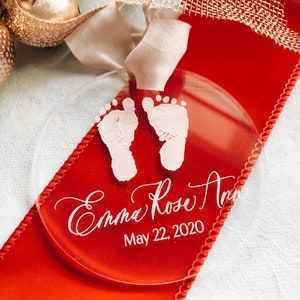 Acrylic My First Christmas Ornament, Baby Footprint Gift, Baby&#39;s First Christmas Gift Ornament, Birth Announcement Keepsake, New Parent Gift