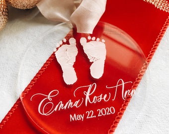 Acrylic My First Christmas Ornament, Baby Footprint Gift, Baby's First Christmas Gift Ornament, Birth Announcement Keepsake, New Parent Gift