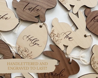 Wooden Easter Basket Name Tag / Engraved Easter Basket Tag / Calligraphy Easter Basket Tag / Easter 2021 / Kids Easter Basket Tag