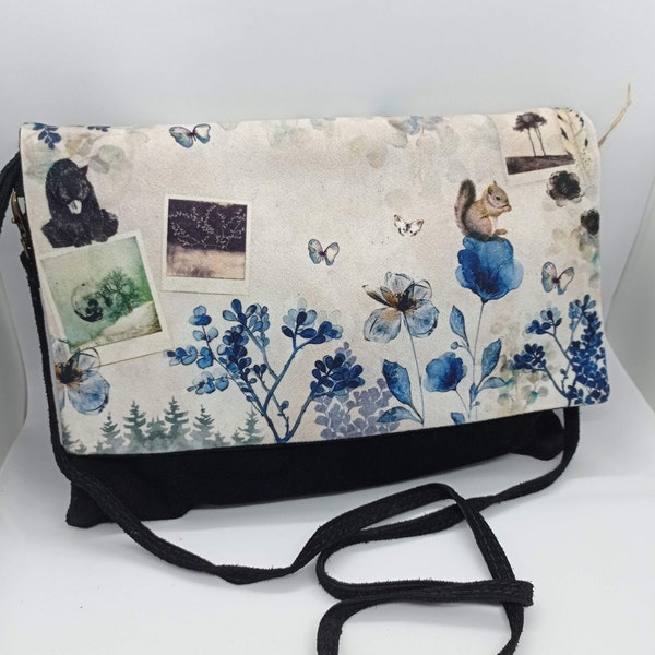 sac en bandoulière, sac en cuir, sac en daim, pochette daim, pochette bandoulière cuir, animaux de la forêt