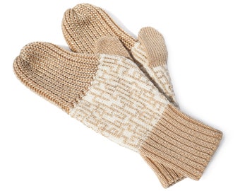 Maze mittens, Italian Merino wool mittens, winter gloves, soft wool mittens, Knitted wool gloves, winter gloves, white and gold mittens