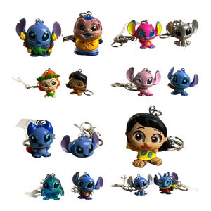Adorable Recycle Repurposed Figure Toys Keychain Stitch Lilo Jumba Angel Stitch Different Poses Choose Figure Toy Keychain Repurposed Toys