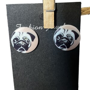 Recycled Buttons Dog Pug Dog Lover Button Post Stud Earrings