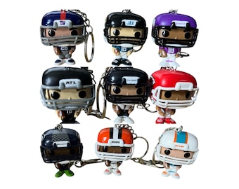 Repurposed Recycled Upcycled Keychain Sports Football Keychain Make Your Choice Teams Player Figure Team Keychain/Backpack
