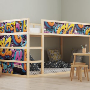 Ikea KURA Bed Sticker Set | Ikea Bed Wrap for Kids Room | Graffiti Spray Room Decor | Vinyl Bed Stickers for Ikea Kura Bed | Graffiti Decor