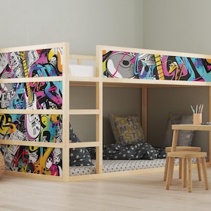 Ikea KURA Bed Sticker Set | Ikea Bed Wrap for Kids Room | Graffiti Spray Room Decor | Vinyl Bed Stickers for Ikea Kura Bed | Graffiti Decor