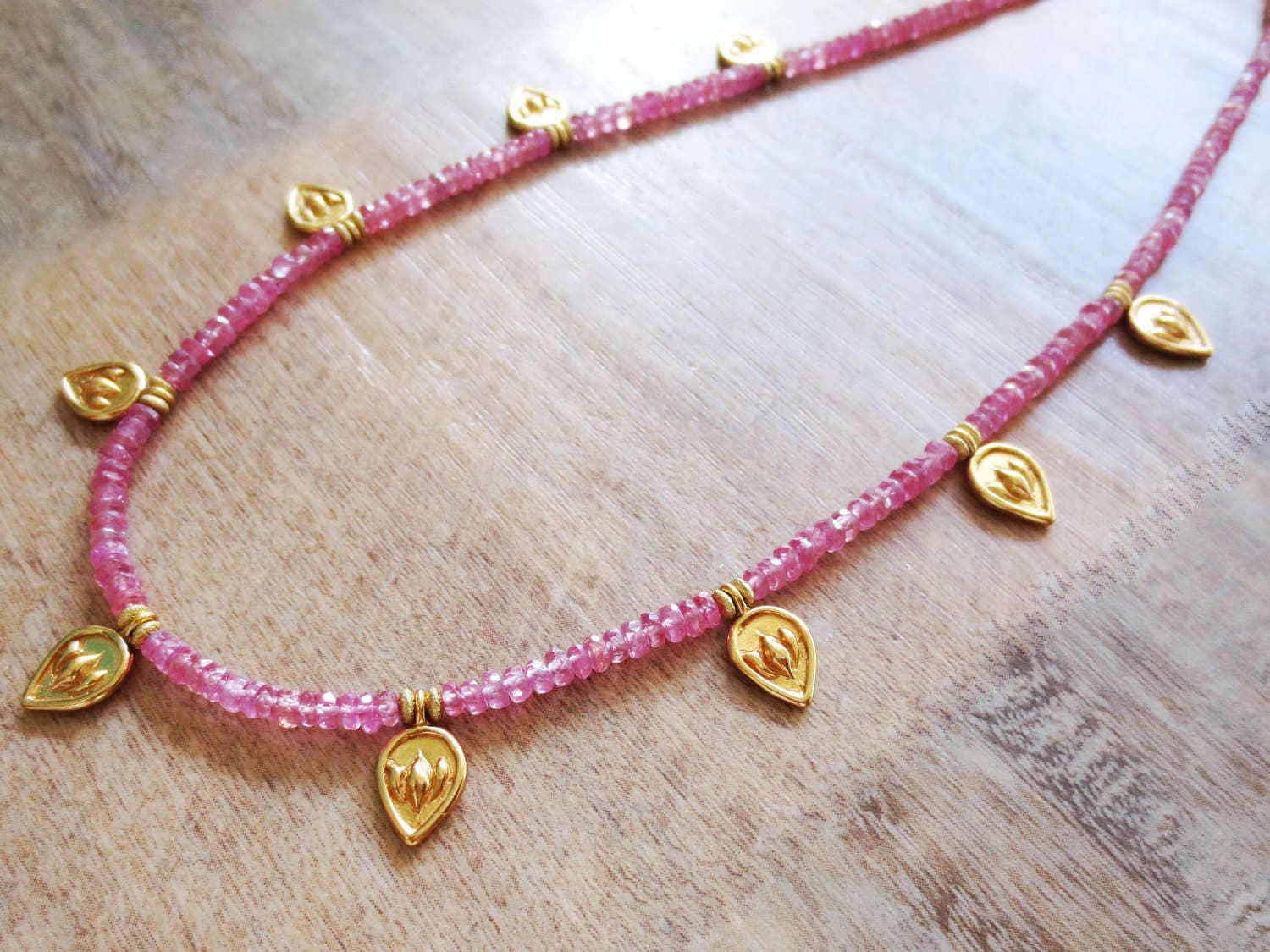 Pink Gemstone Beaded Necklace, Gold, Yoga Jewelry, Meaningful Jewelry ...