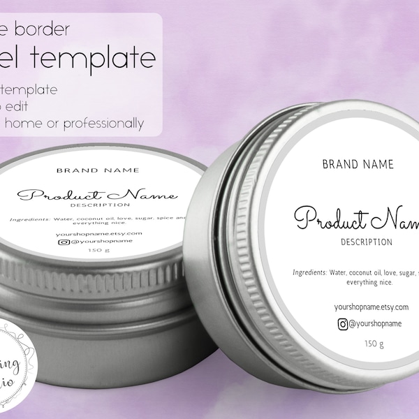 Simple border Round Label Template for candles, lotions, body butter, slime or any product- Canva editable template 2 x 2in (5 x 5cm)