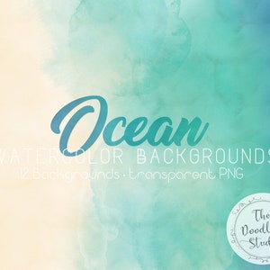 Oceaan aquarel achtergronden - 12 ACHTERGRONDEN - strand- en zeetexturen (png, transparant, buigbaar) - digitale download