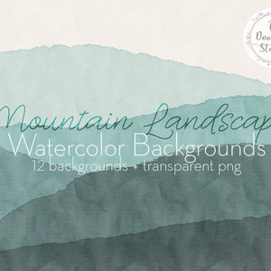 Fundos de aquarela de paisagens de montanha - 12 FUNDOS (png, transparente, dobrável) - Download digital