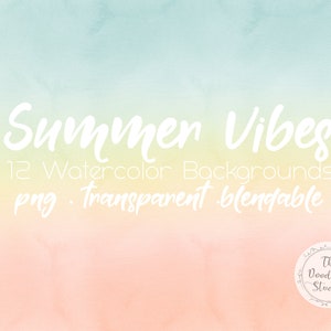 Watercolour Background Textures Summer Vibes 12 BACKGROUNDS png, transparent, bendable Digital Download image 5