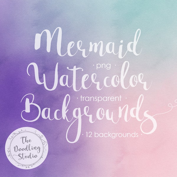 Mermaid Watercolour Background Textures Ultraviolet  - 12 BACKGROUNDS (png, transparent, bendable) - Digital Download