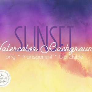 Sunset Watercolor Backgrounds - Purple, orange, sky blue - 12 Backgrounds (png, transparent, bendable) Digital Download