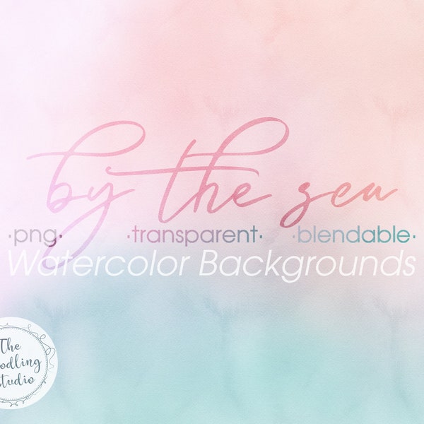 Watercolour Background Textures By the Sea. Pink lavender, arcadia colors  - 12 BACKGROUNDS (png, transparent, bendable) - Digital Download