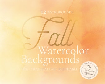 Fall Watercolour Backgrounds  - 12 BACKGROUNDS (png, transparent, bendable) Autumn colors - Digital Download