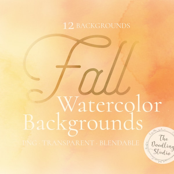 Fall Watercolour Backgrounds  - 12 BACKGROUNDS (png, transparent, bendable) Autumn colors - Digital Download