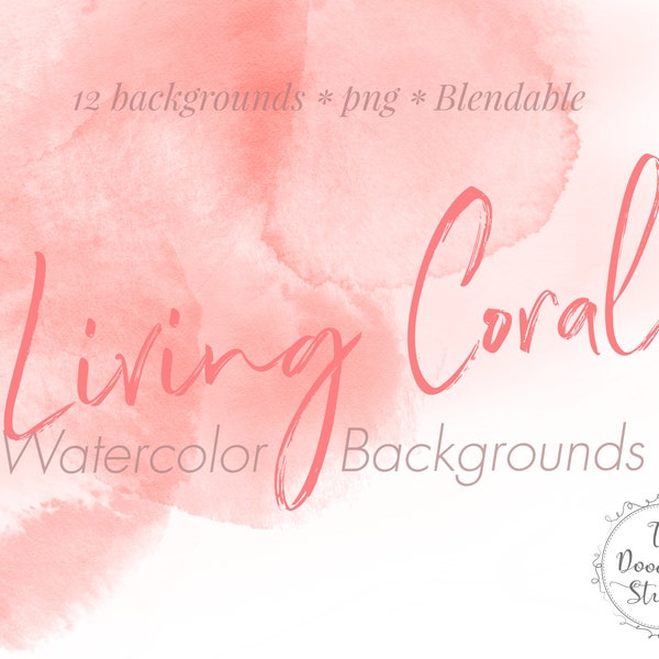 Living Coral Watercolor Backgrounds Conch Shell Papaya - 12 BACKGROUNDS (png, transparent, bendable) - Digital Download
