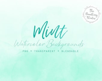 Mint Watercolor Backgrounds - 12 BACKGROUNDS (png, transparent, bendable) - Digital Download