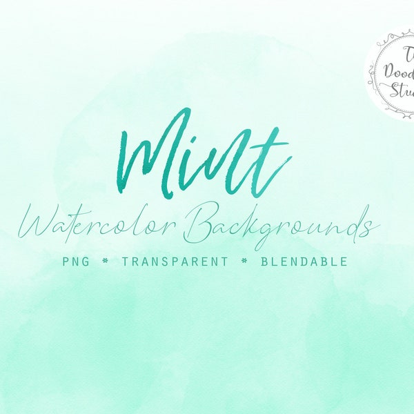 Mint Watercolor Backgrounds - 12 BACKGROUNDS (png, transparent, bendable) - Digital Download