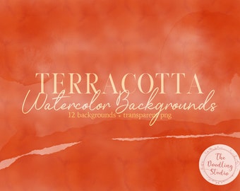 Terracotta Watercolor Backgrounds - 12 BACKGROUNDS (png, transparent, bendable) - Digital Download