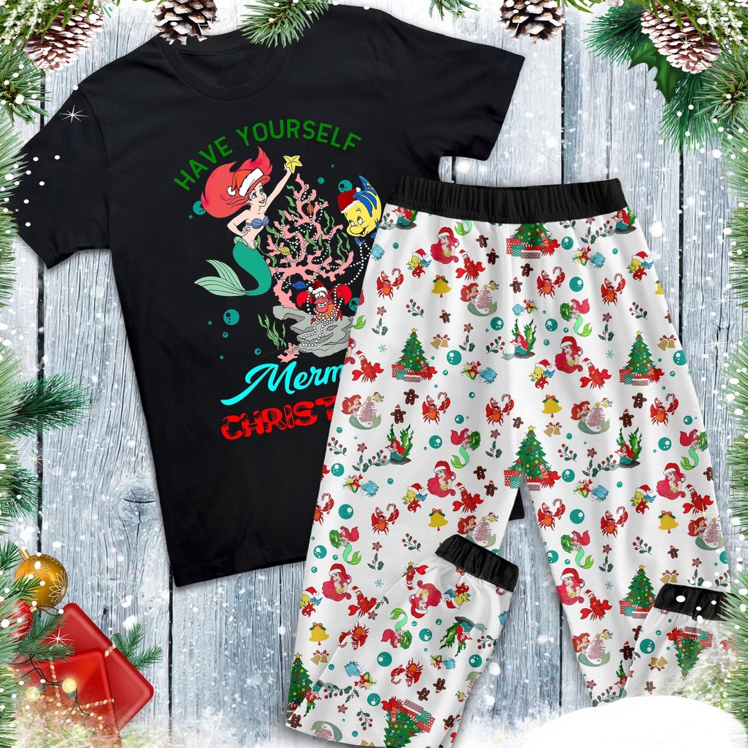 The Little Mermaid Christmas Pajamas, Mermaid Holiday Pajamas, Mermaid