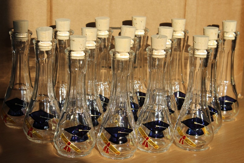 Sombrero y diploma de graduación, celebración, vasos de chupito pintados a mano para rakija y otros licores fuertes, regalo para invitados en el día de su graduación imagen 5