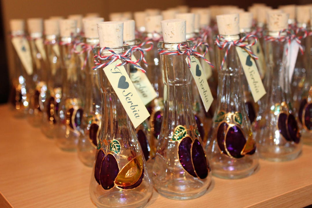 Wedding Favors, Plum Shot Glasses for Rakija, Liquors, Painted Glass