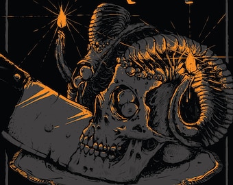 Postal de feliz cumpleaños (metalero, rockero, calavera, gótico oscuro, macabro, ocultista)