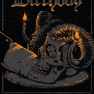 Carte postale joyeux anniversaire (rocker metalleux crâne gothique sombre macabre occulte)