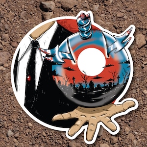 Phantasm Horror Vinyl Sticker – Graveyard Sentinel Sphere Art