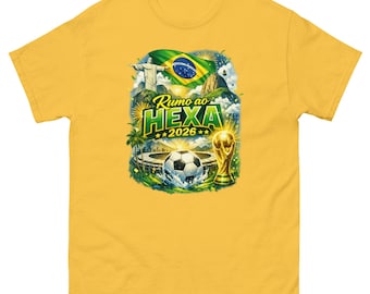 Camiseta clásica unisex de algodón, Copa Mundial de Brasil 2026, Rumo ao Hexa, Fútbol, Camiseta para aficionados y atletas