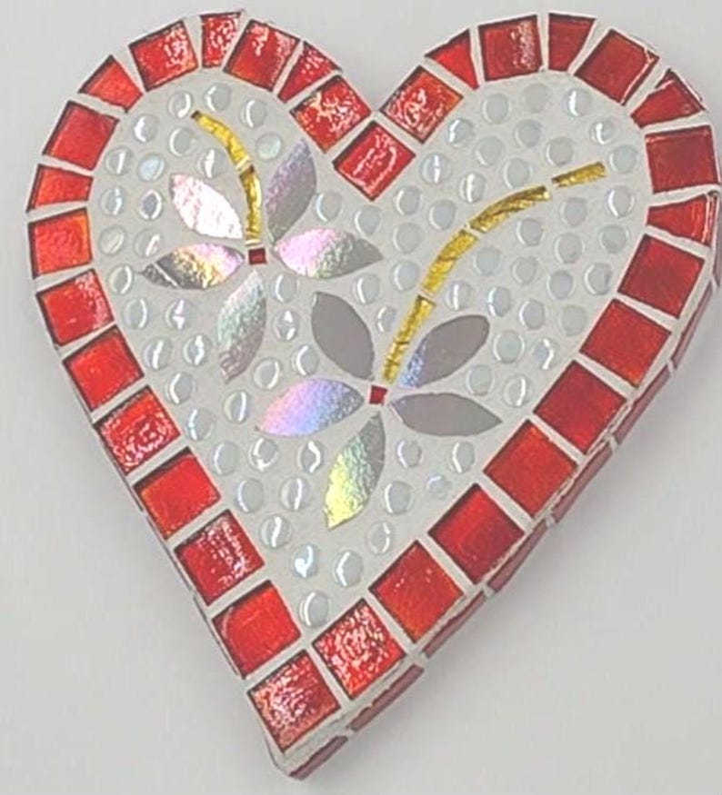 Hearts and Flowers Shimmering Petals Red Gold White Mosaic Heart