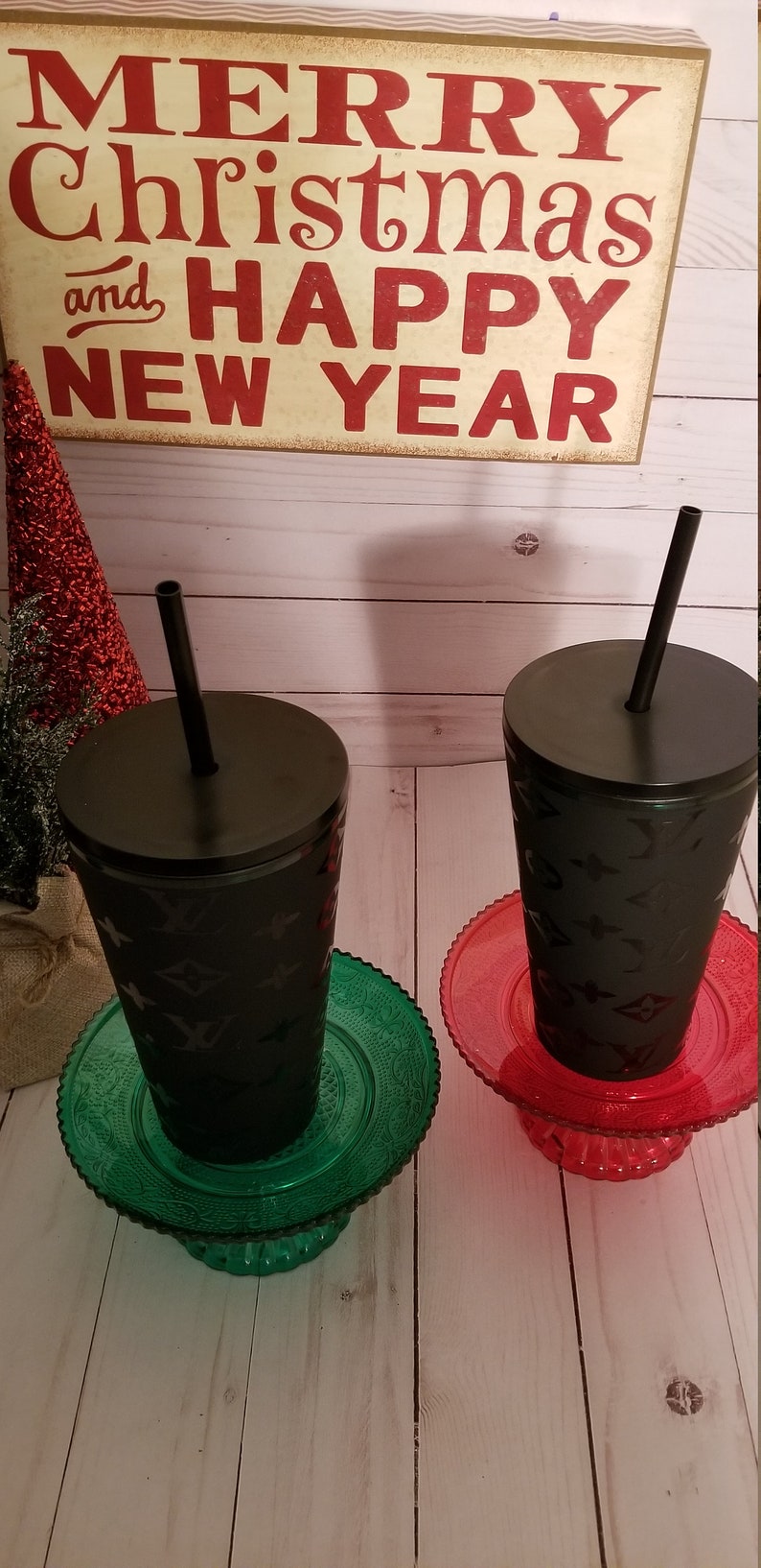 Lv inspired Matte Starbucks grande cold cup black matte