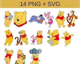 Winnie de Poeh SVG PNG-bundel | Pooh beer-afbeeldingen | Teigetje Knorretje Iejoor | Baby douche verjaardag Cricut bestanden | Digitale download
