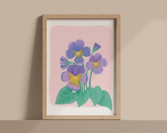 Violet February Birth Month Flower Art Print A4