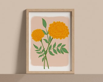 Marigold October Birth Month Flower Art Print A4