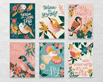 Kind Bird Word Mini Prints Set Affirmation Cards